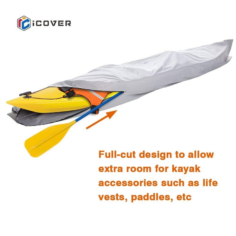 iCover i COVER 16ft Kayak Cover- Water Proof 600D Heavy Duty Kayaks/Canoe Covers Fits Canoes or Paddleboards up to 16ft Long and Beam Width up to 36in, Grey - Image 4